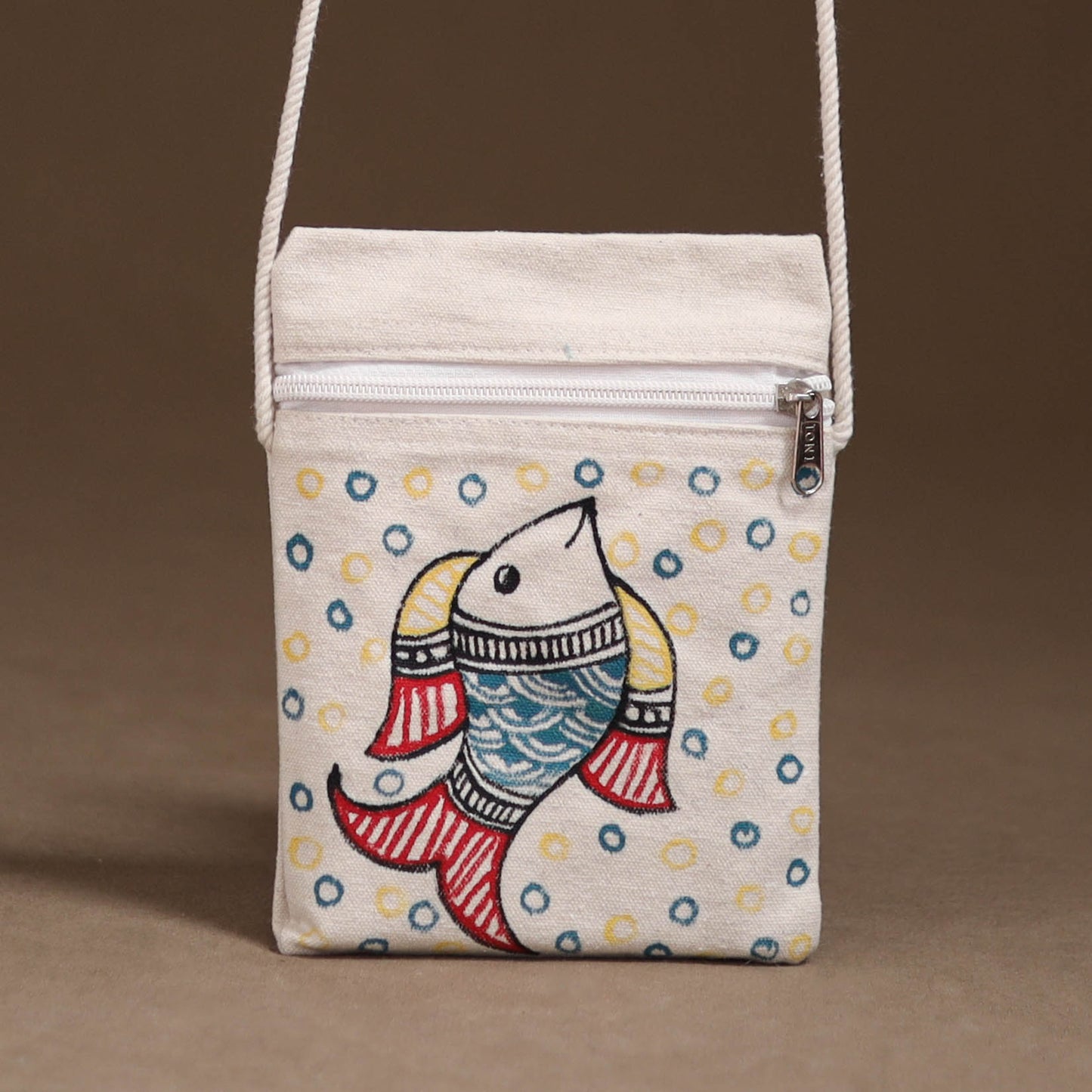 White - Madhubani Handpainted Mobile Sling Bag 34