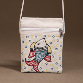 White - Madhubani Handpainted Mobile Sling Bag 34