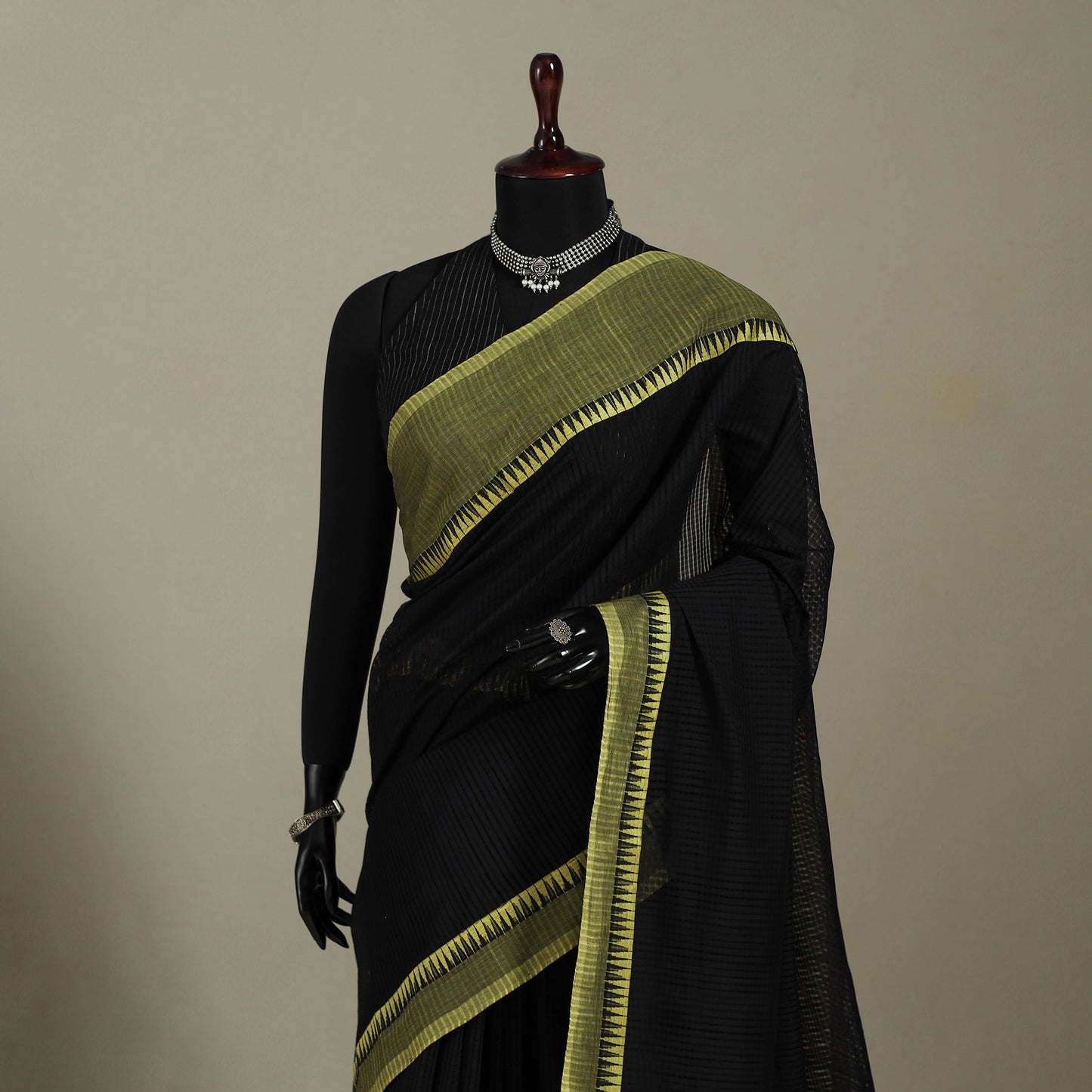 Black Handloom Missing Checks Cotton Mangalagiri Saree