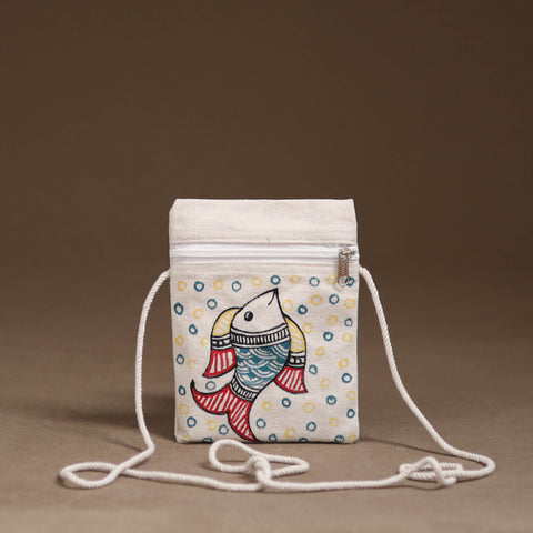 White - Madhubani Handpainted Mobile Sling Bag 34