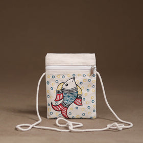 White - Madhubani Handpainted Mobile Sling Bag 34