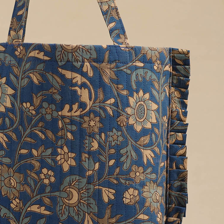 Blue - Handcrafted Cotton Frill Jhola Bag 19