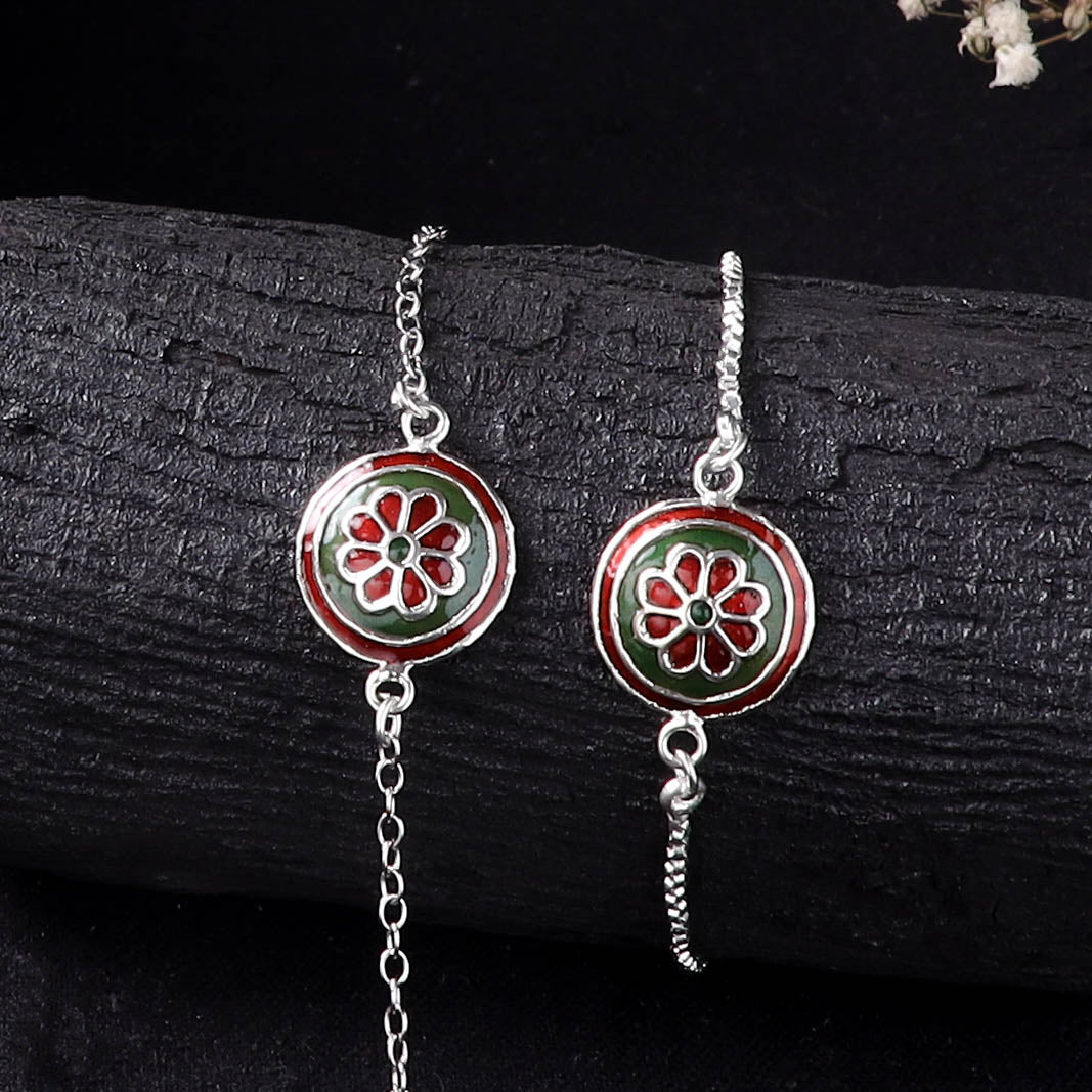 Handcrafted Meenakari Bhaiya Bhabhi Rakhi Set with Coir Box 133