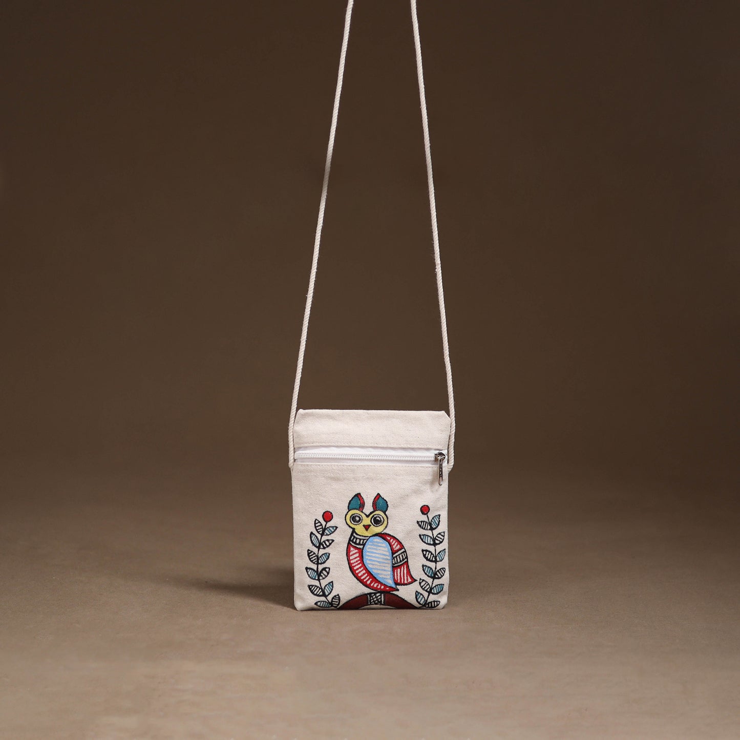 White - Madhubani Handpainted Mobile Sling Bag 36