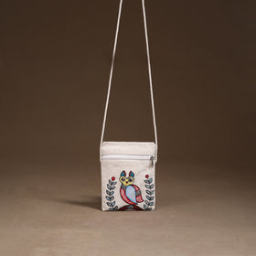 White - Madhubani Handpainted Mobile Sling Bag 36