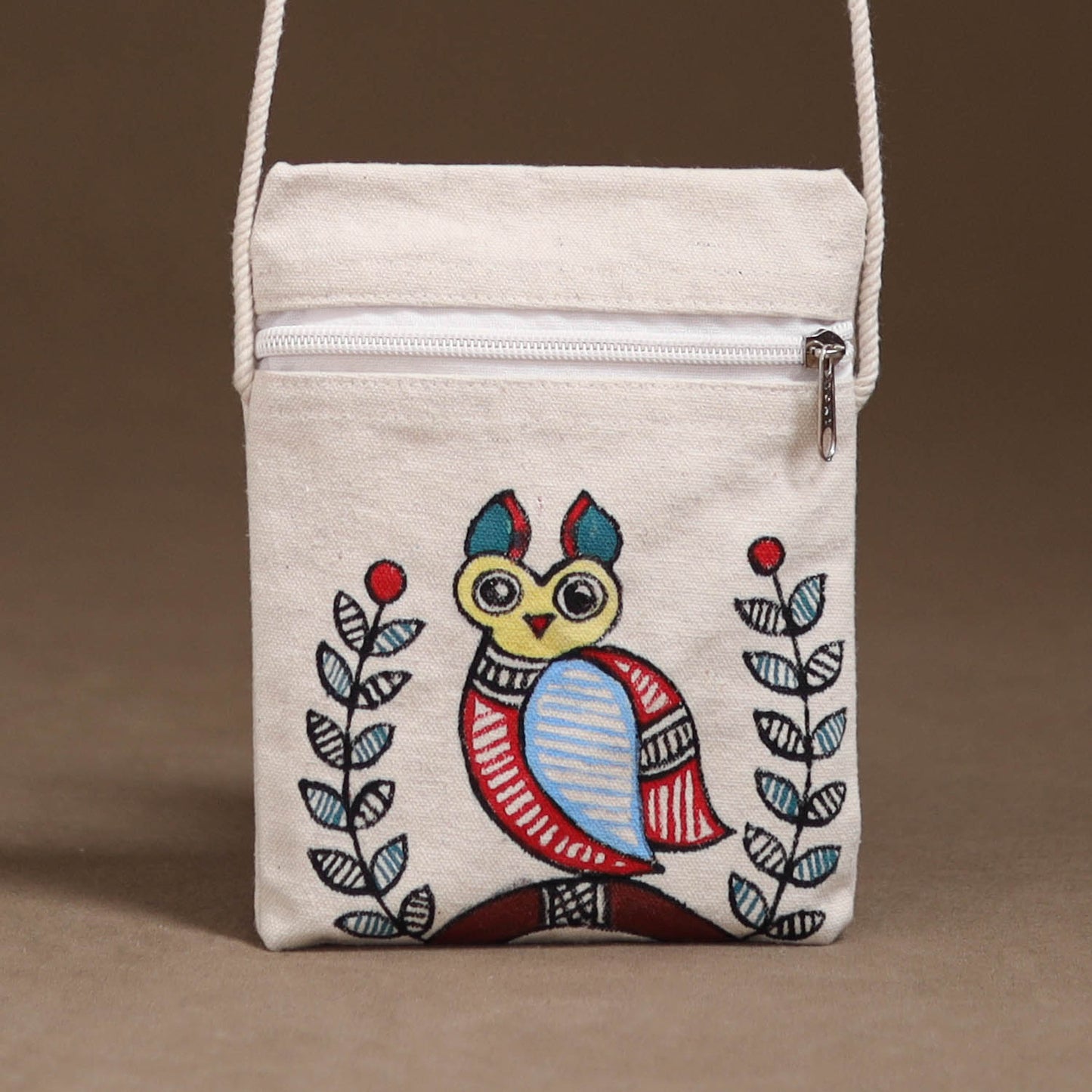 White - Madhubani Handpainted Mobile Sling Bag 36