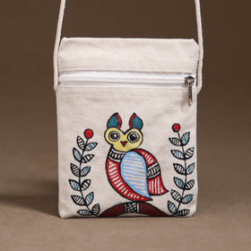 White - Madhubani Handpainted Mobile Sling Bag 36