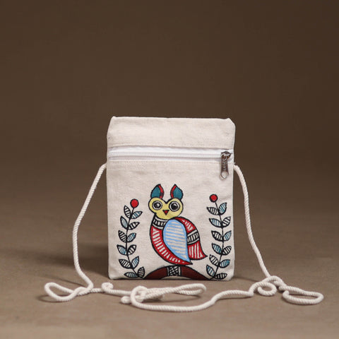 White - Madhubani Handpainted Mobile Sling Bag 36