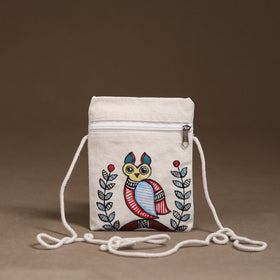 White - Madhubani Handpainted Mobile Sling Bag 36