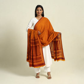  Orange Natural Dye Mul Cotton Bagh Print Dupatta