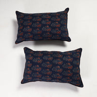 Blue - Set of 2 - Ajrakh Block Printed Cotton Pillow Covers (26 x 17 in)