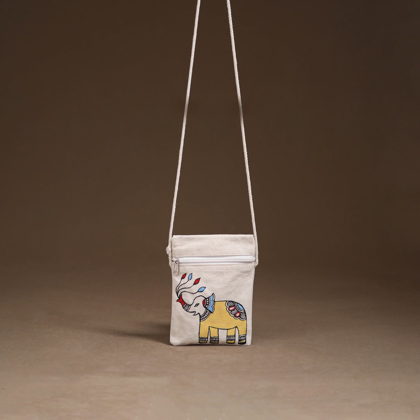 White - Madhubani Handpainted Mobile Sling Bag 37