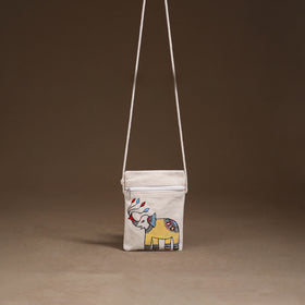 White - Madhubani Handpainted Mobile Sling Bag 37