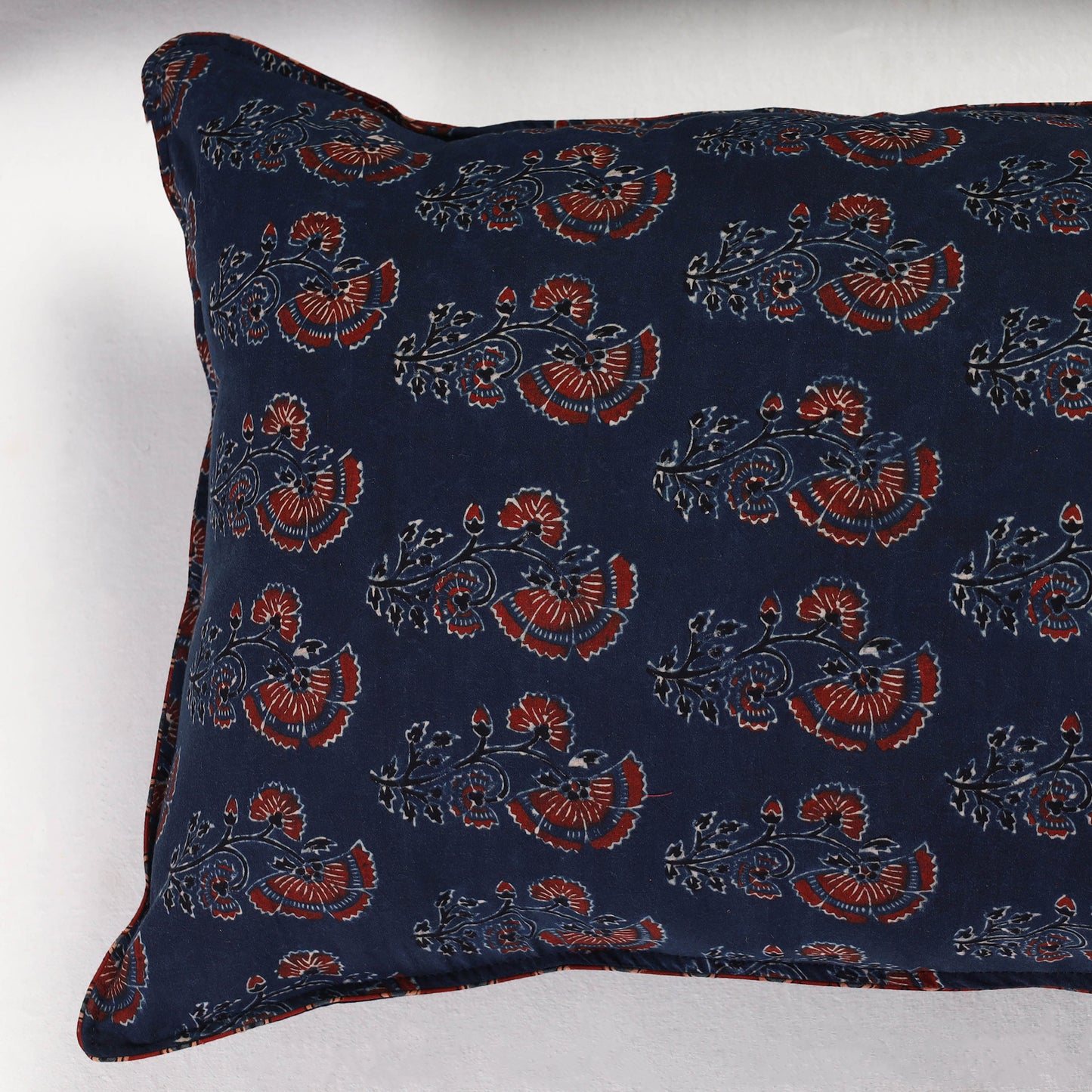 Blue - Set of 2 - Ajrakh Block Printed Cotton Pillow Covers (26 x 17 in)