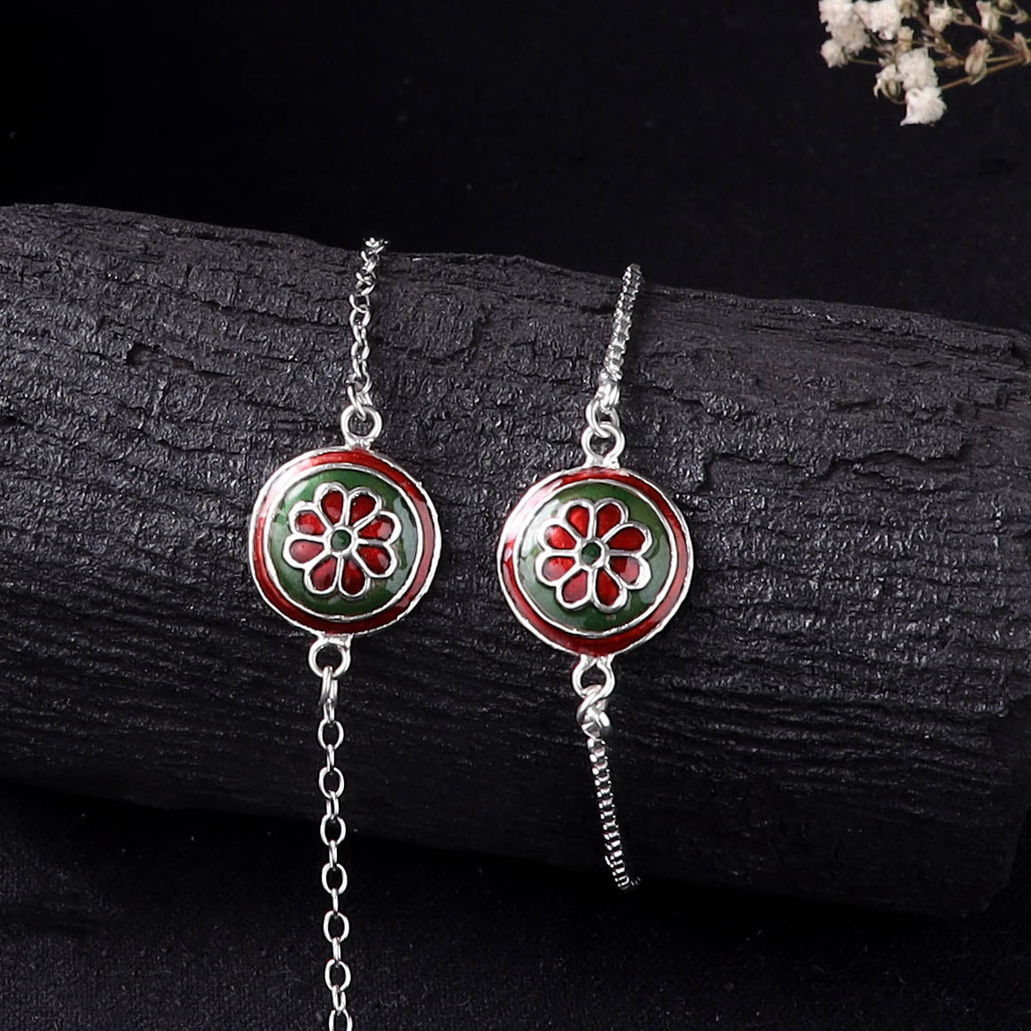 Handcrafted Meenakari Bhaiya Bhabhi Rakhi Set with Coir Box 138