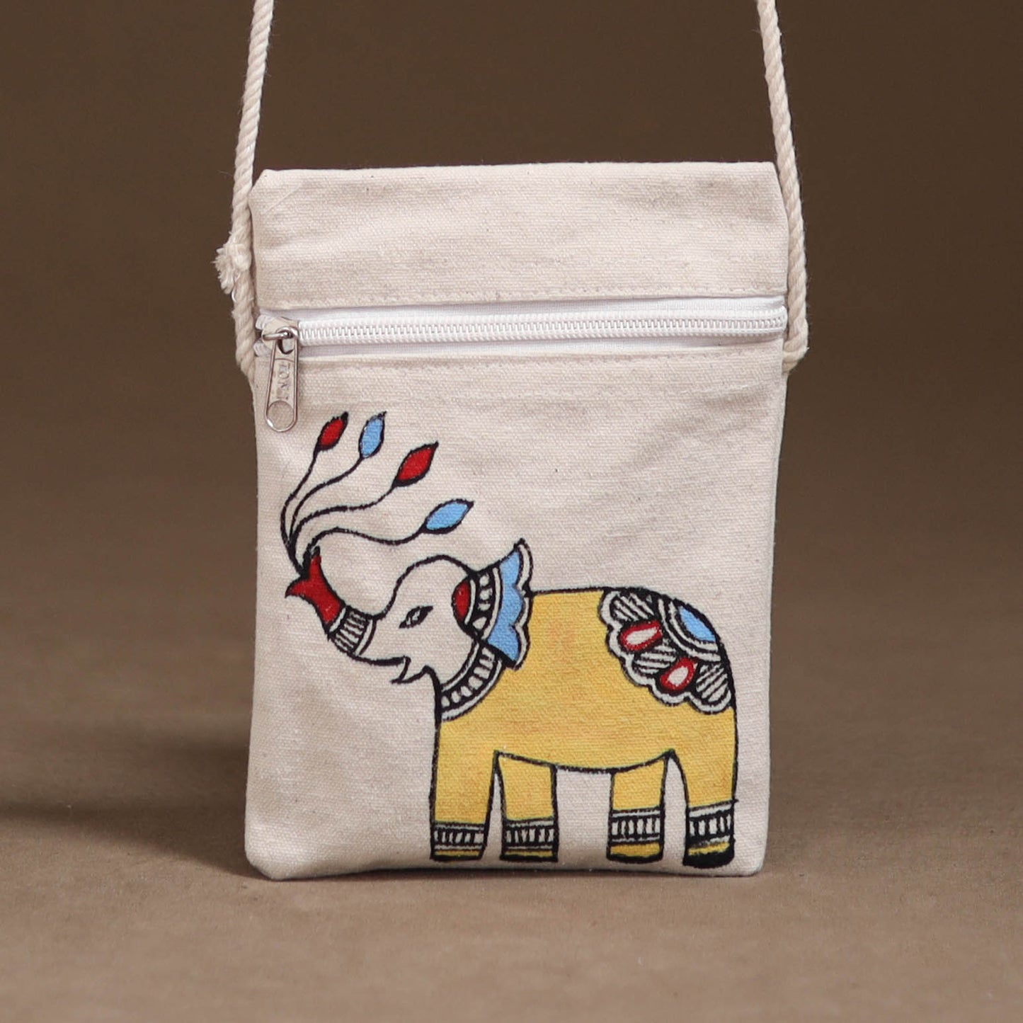 White - Madhubani Handpainted Mobile Sling Bag 37