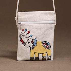 White - Madhubani Handpainted Mobile Sling Bag 37
