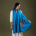 Blue - cotton kashida embroidery stole 27 - handcrafted