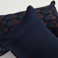 Blue - Set of 2 - Ajrakh Block Printed Cotton Pillow Covers (26 x 17 in)