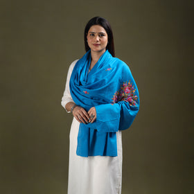 Blue - cotton kashida embroidery stole 27 - handcrafted