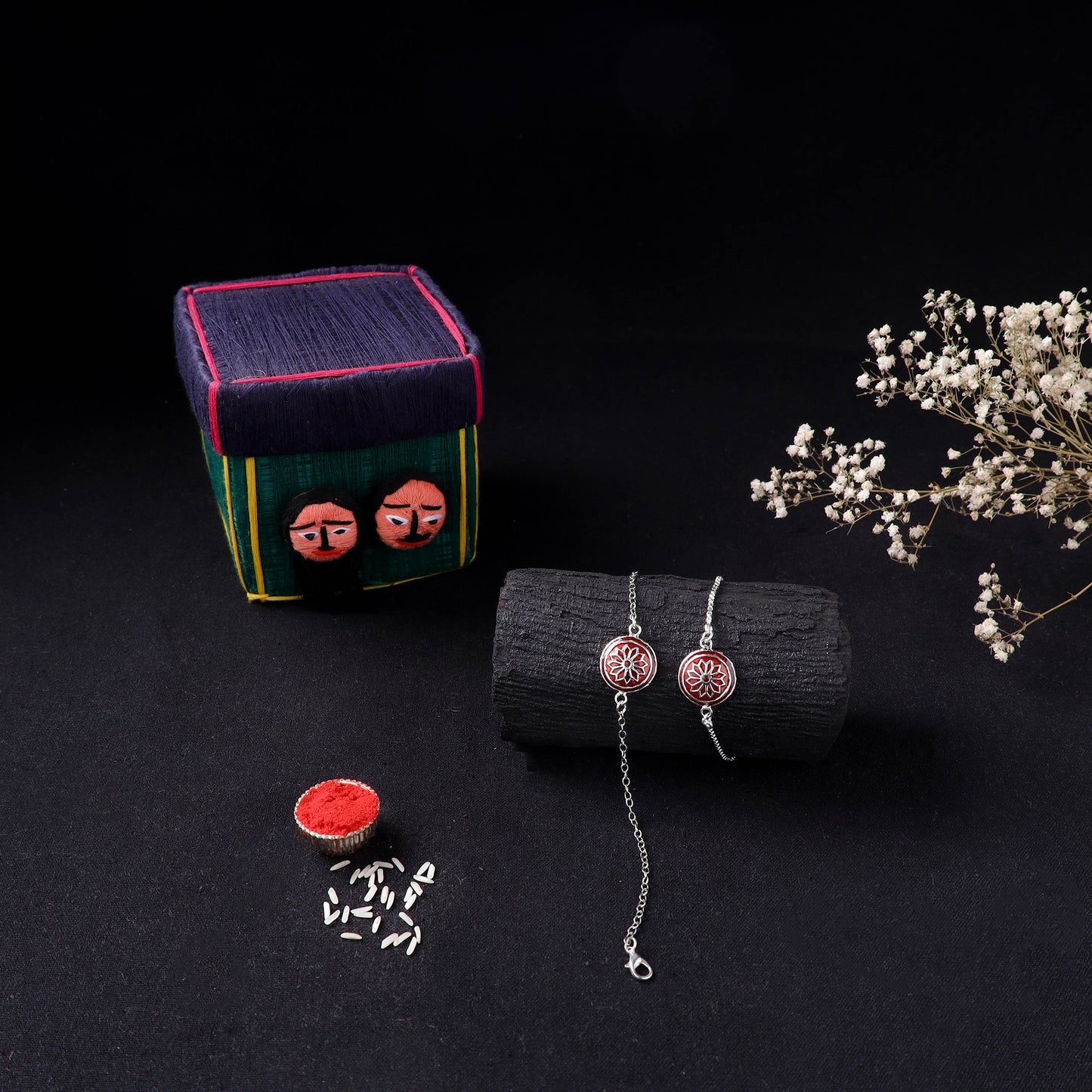 Handcrafted Meenakari Bhaiya Bhabhi Rakhi Set with Coir Box 139