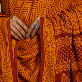  Orange Natural Dye Mul Cotton Bagh Print Dupatta
