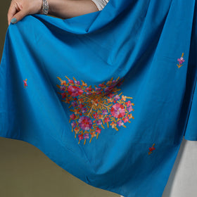 Blue - cotton kashida embroidery stole 27 - handcrafted