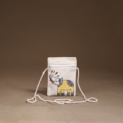 White - Madhubani Handpainted Mobile Sling Bag 37