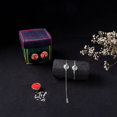 Handcrafted Meenakari Bhaiya Bhabhi Rakhi Set with Coir Box 140