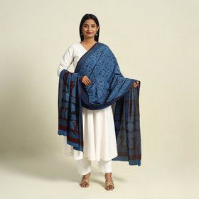  Blue Natural Dye Mul Cotton Bagh Print Dupatta