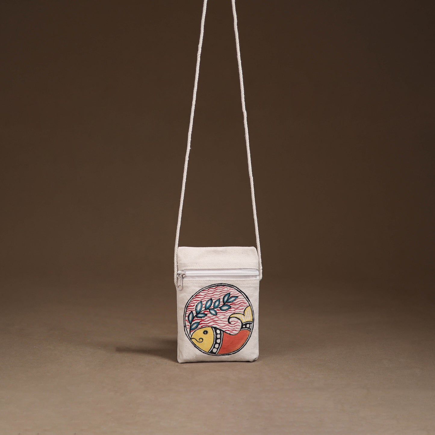 White - Madhubani Handpainted Mobile Sling Bag 38