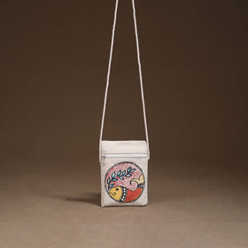 White - Madhubani Handpainted Mobile Sling Bag 38