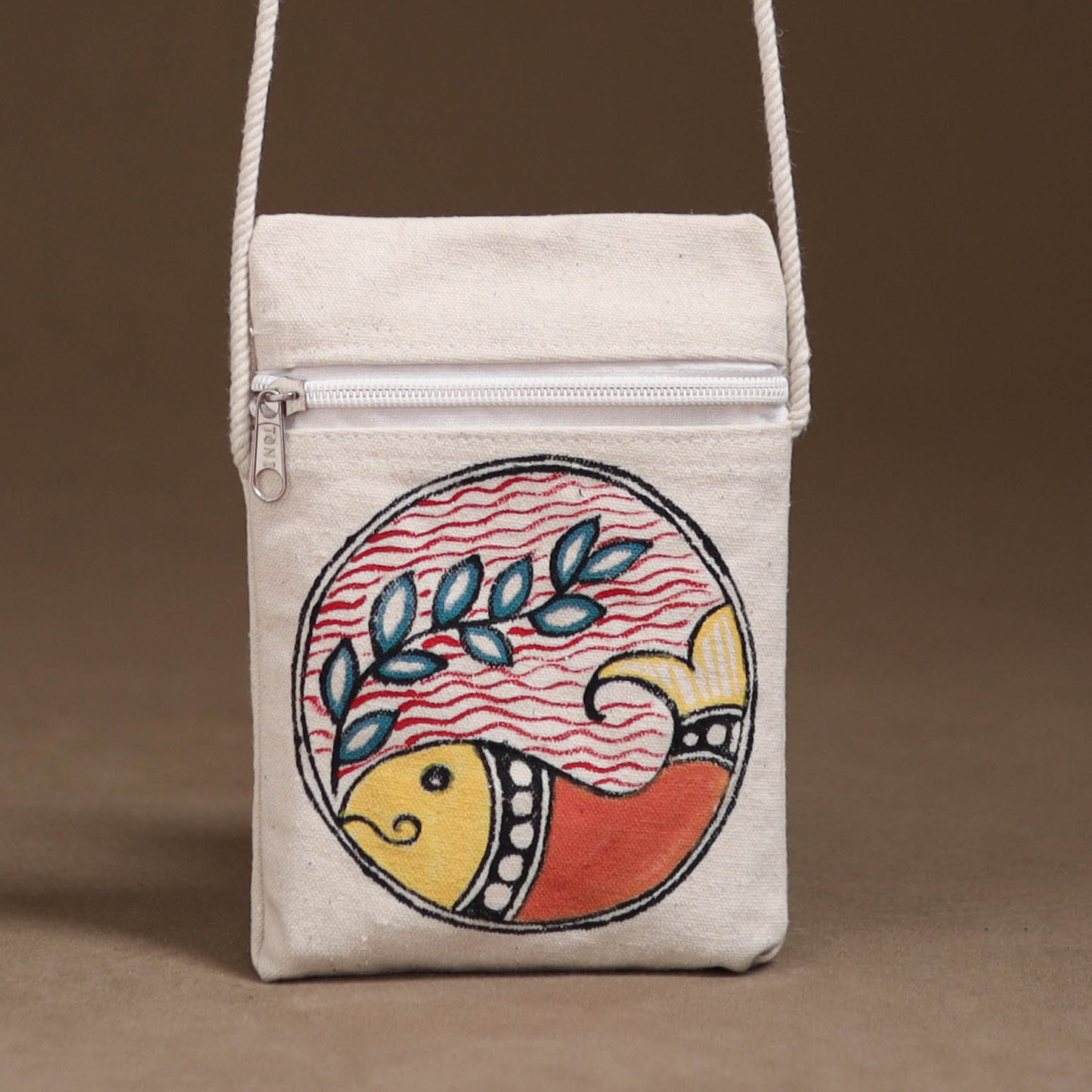 White - Madhubani Handpainted Mobile Sling Bag 38