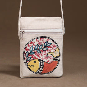 White - Madhubani Handpainted Mobile Sling Bag 38