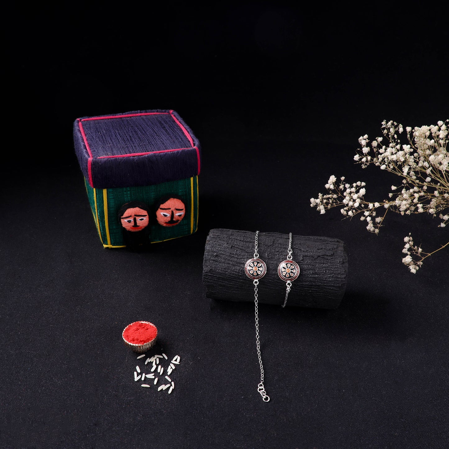 Handcrafted Meenakari Bhaiya Bhabhi Rakhi Set with Coir Box 142