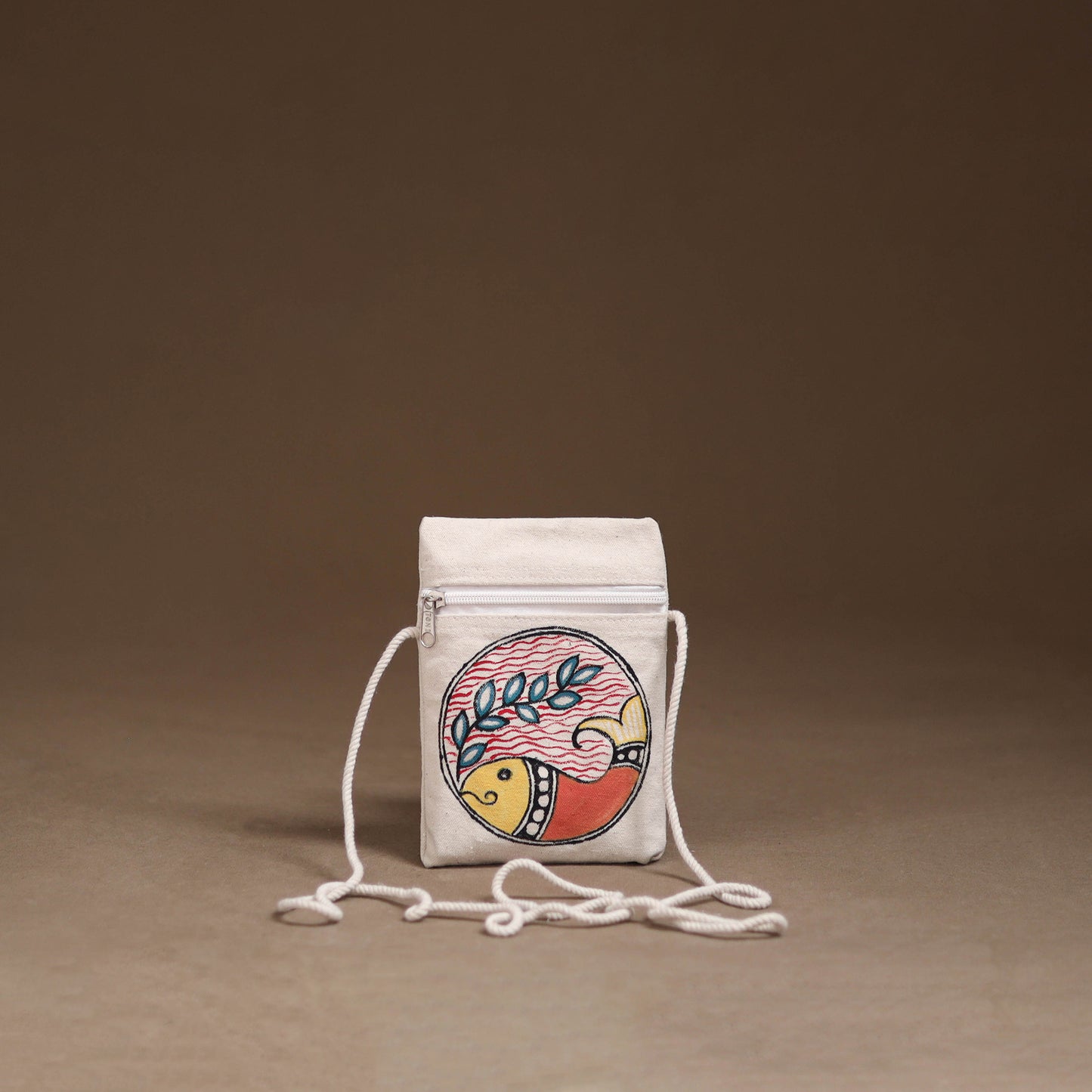 White - Madhubani Handpainted Mobile Sling Bag 38