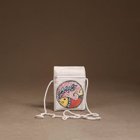 White - Madhubani Handpainted Mobile Sling Bag 38