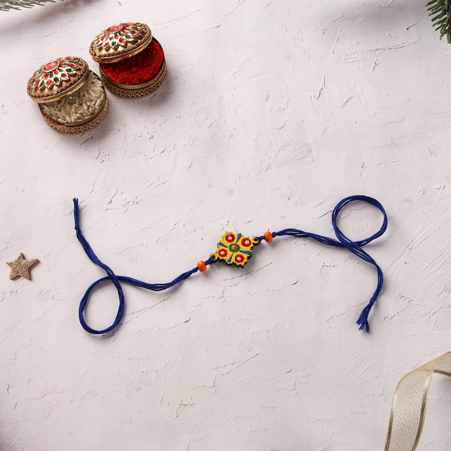 Mandala Art Handpainted Wooden Rakhi 02