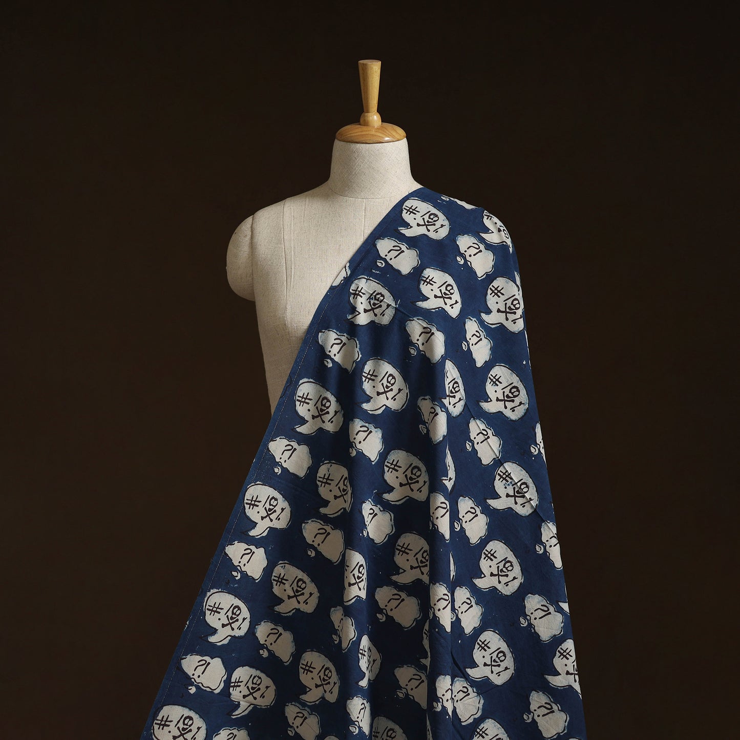 Bindaas Hand Block Art Print Natural Dyed Cotton Fabric - You *%!!#?