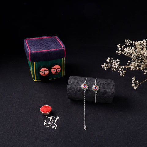 Handcrafted Meenakari Bhaiya Bhabhi Rakhi Set with Coir Box 143