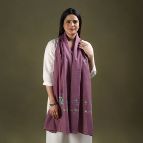 Purple - cotton kashida embroidery stole 25 - handcrafted