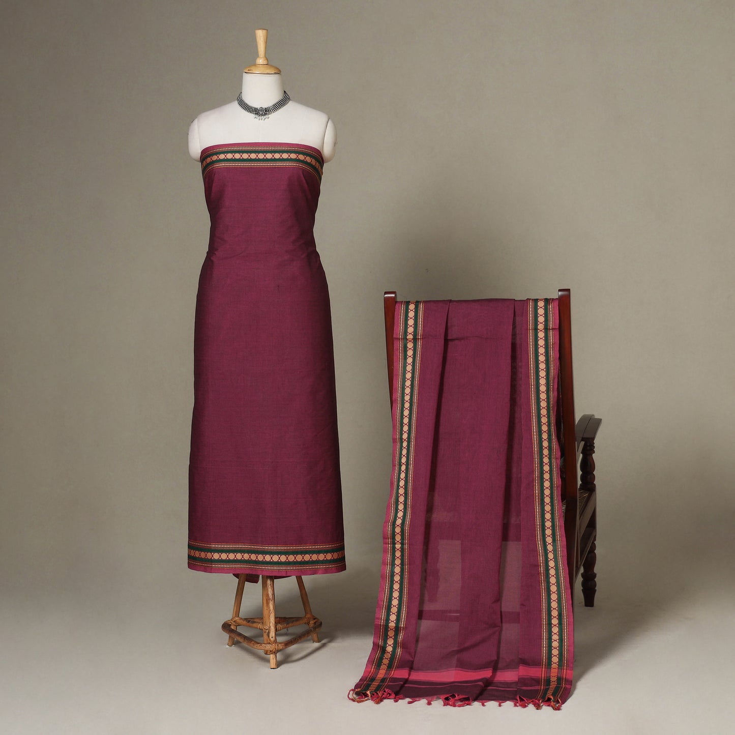 Purple - 2pc unstitched kandangi chettinad cotton dress