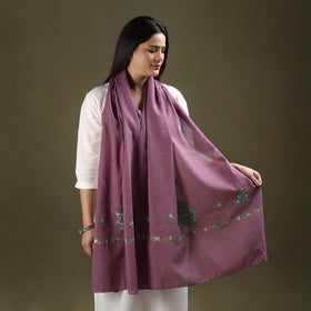 Purple - cotton kashida embroidery stole 25 - handcrafted