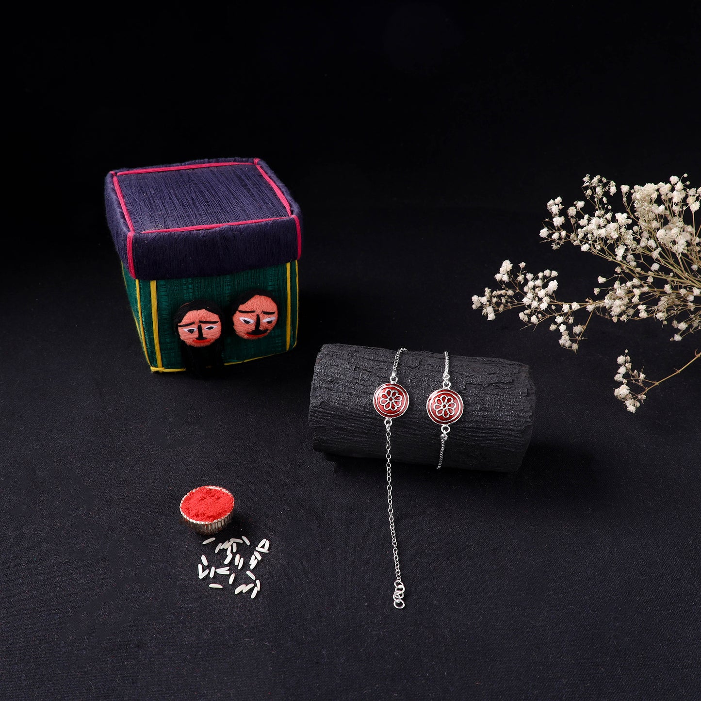 Handcrafted Meenakari Bhaiya Bhabhi Rakhi Set with Coir Box 144