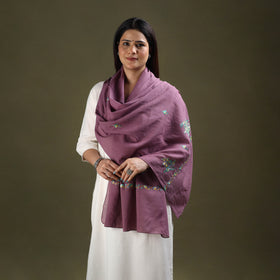 Purple - cotton kashida embroidery stole 25 - handcrafted