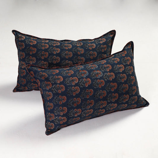 Set of 2 - Ajrakh Block Printed Cotton Pillow Covers (26 x 17 in)
