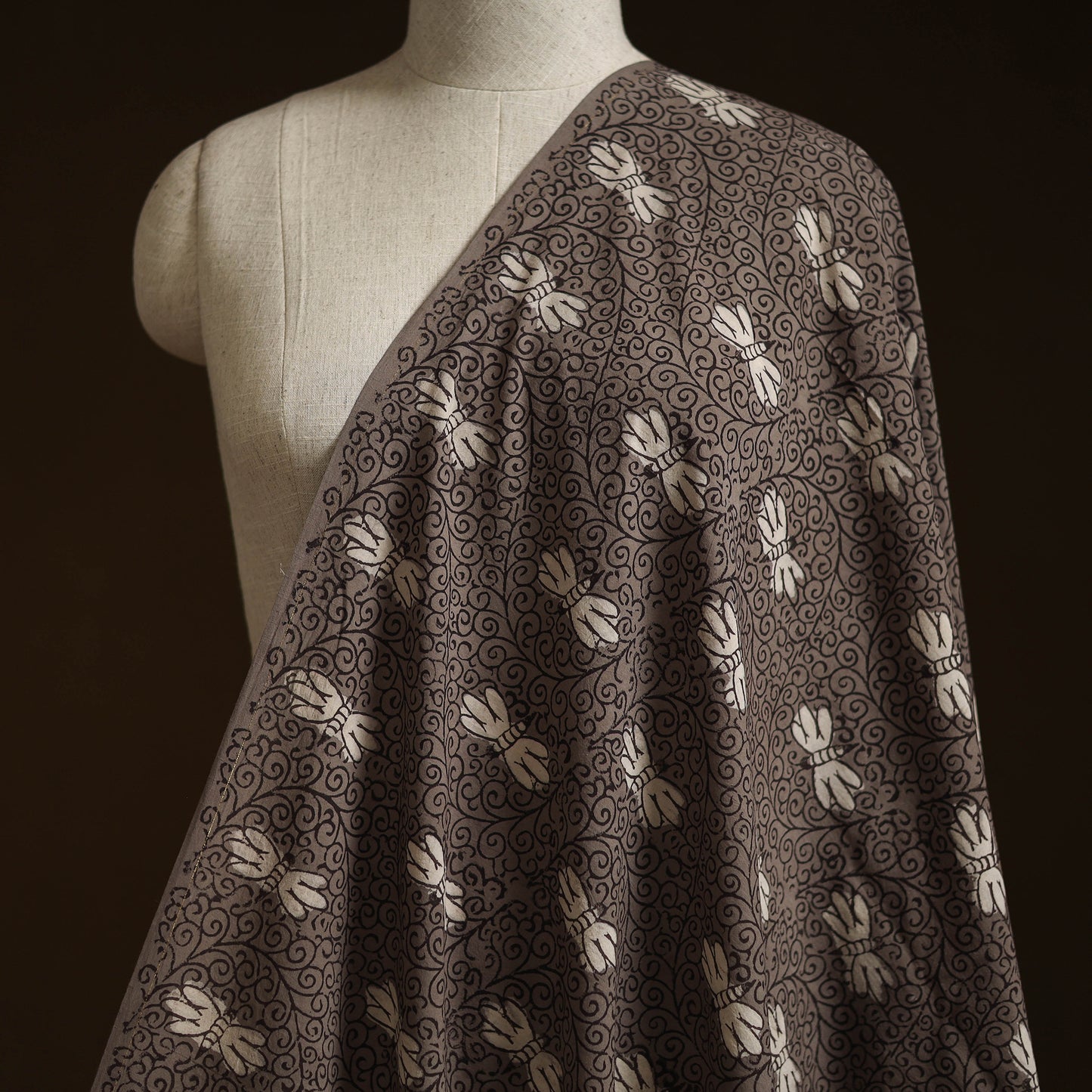 Bindaas Hand Block Art Print Natural Dyed Cotton Fabric - Butterfly Jaal