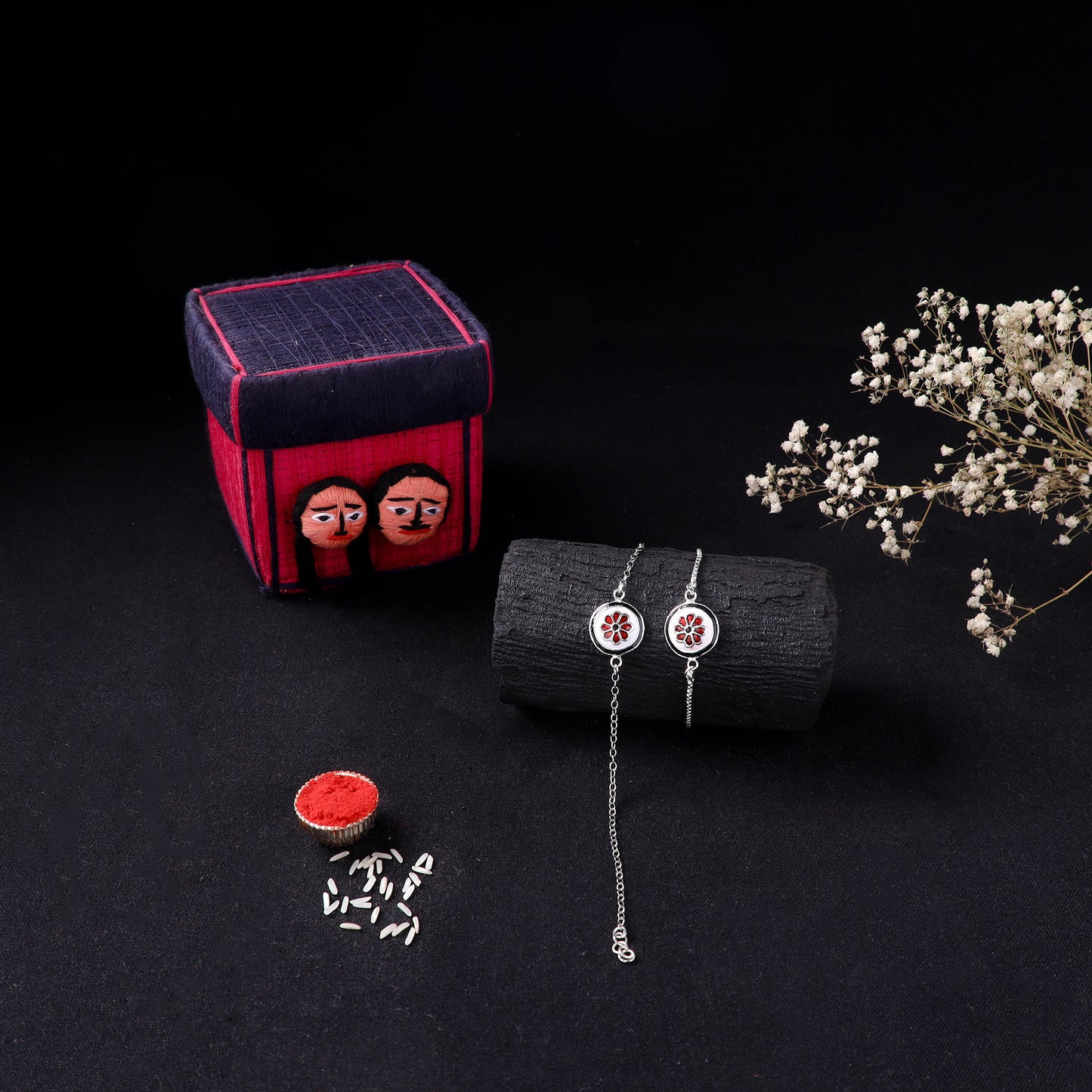 Handcrafted Meenakari Bhaiya Bhabhi Rakhi Set with Coir Box 145
