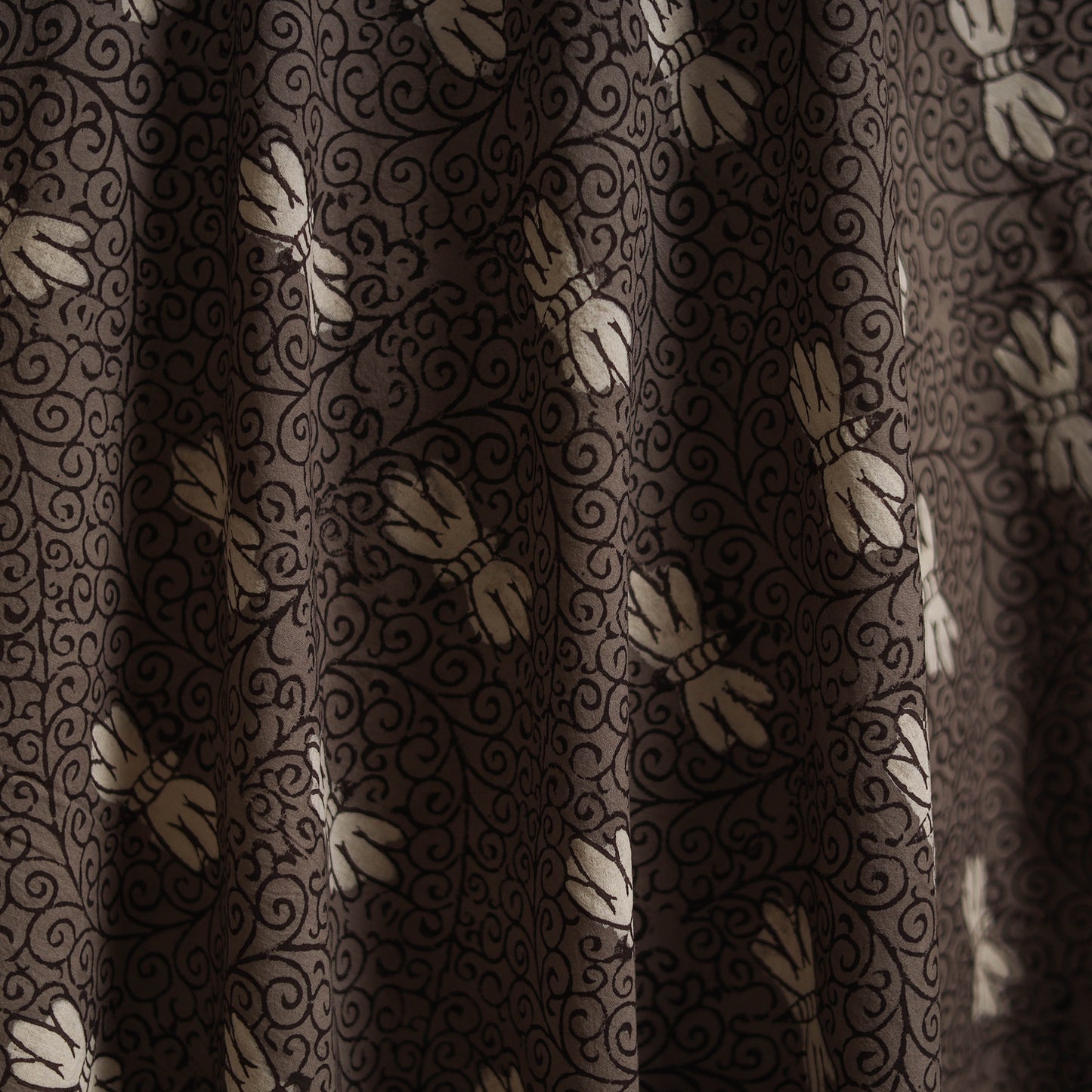 Bindaas Hand Block Art Print Natural Dyed Cotton Fabric - Butterfly Jaal