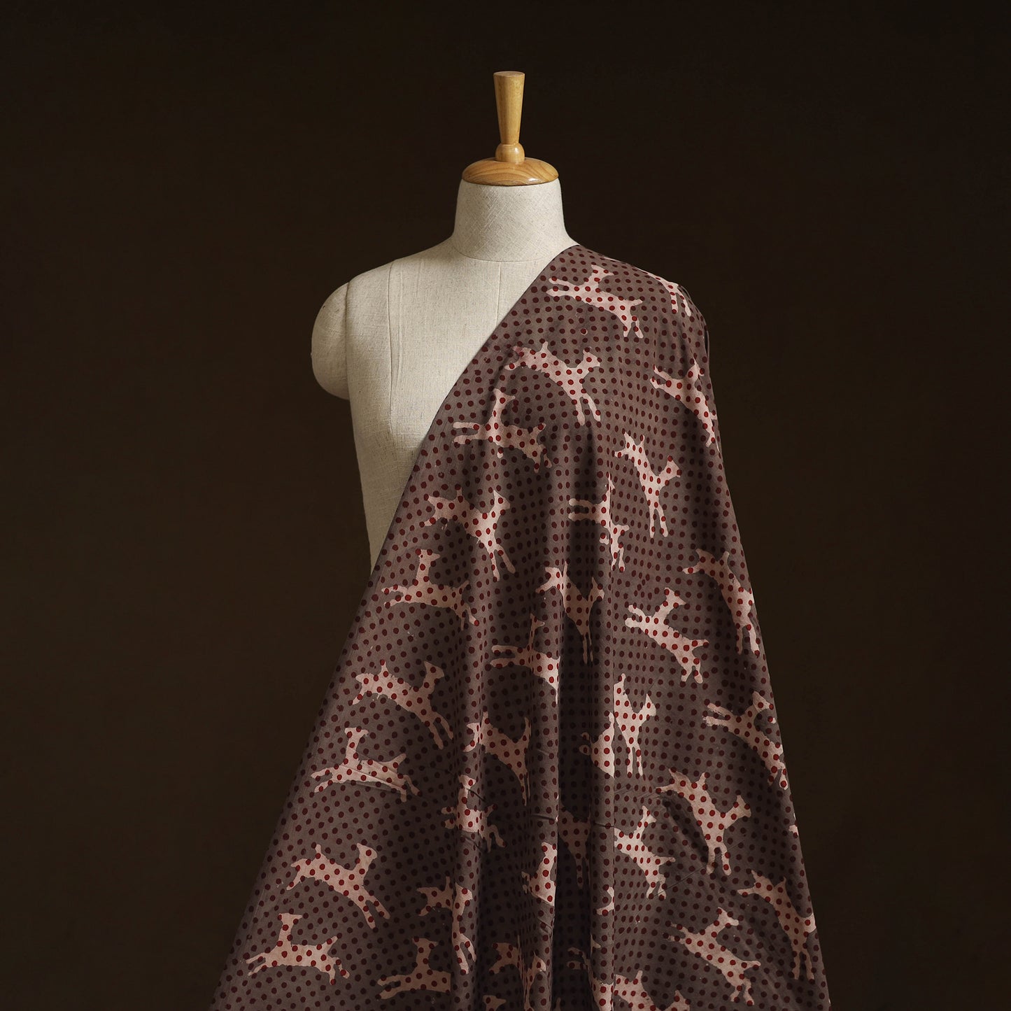 Bindaas Hand Block Art Print Natural Dyed Cotton Fabric - Spotted Deer